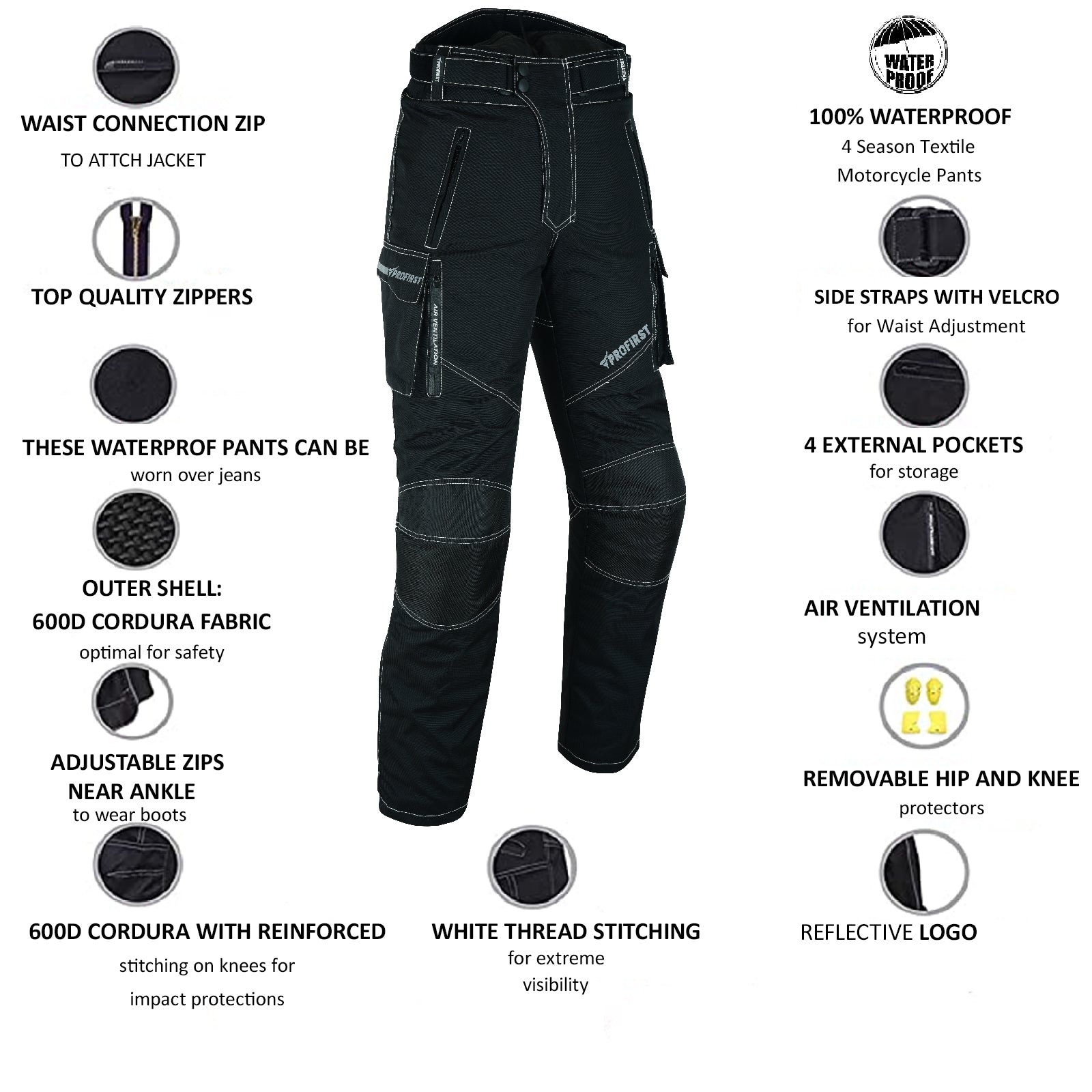 Profirst Cargo Motorbike Men Trouser Black Length ''32''