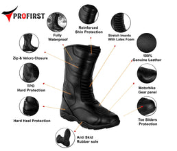 Profirst Pro Rain Motorbike Men  Leather Boots Black