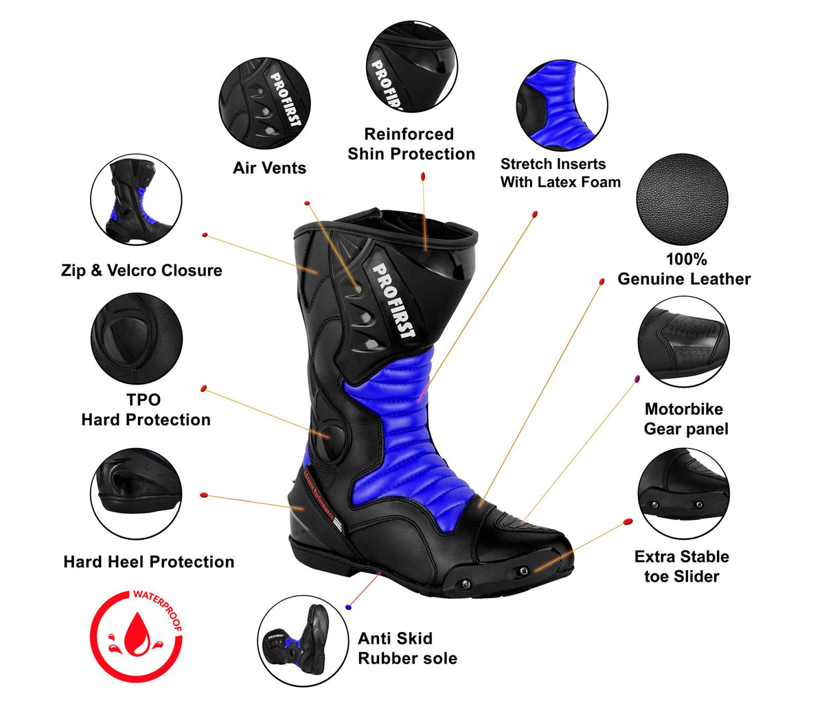 Profirst Thunder Strike Waterproof Motorcycle Racing Boots