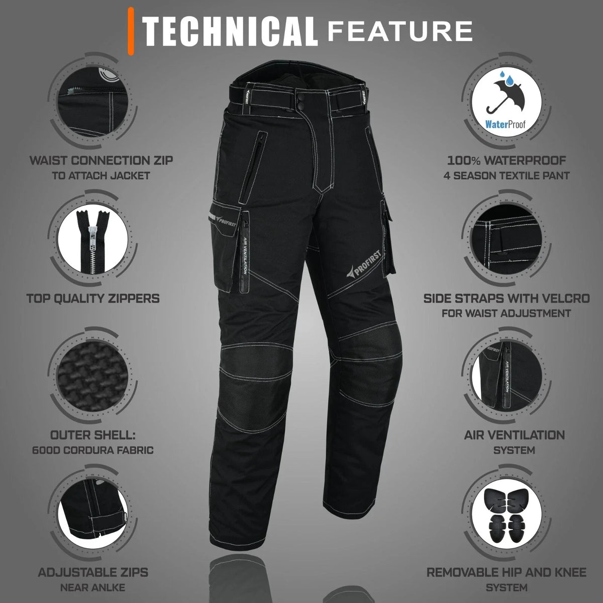 Profirst Cargo Waterproof Motorcycle Touring Trousers